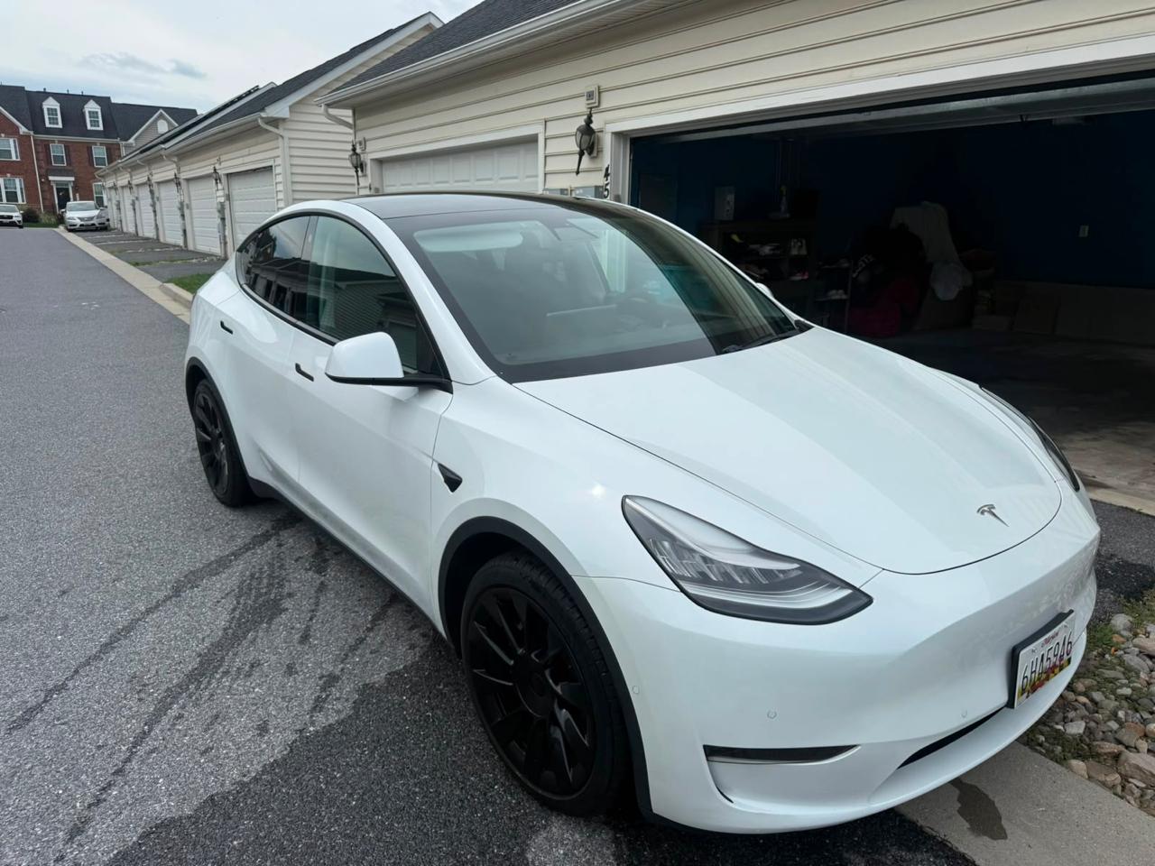 White Tesla after a premium exterior wash